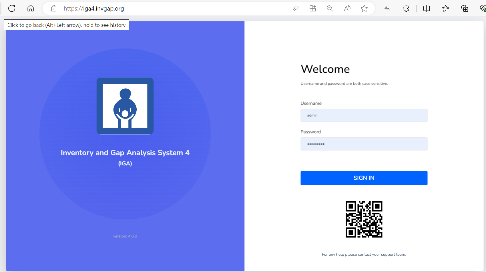 Screen shot of website page for IGA tool
