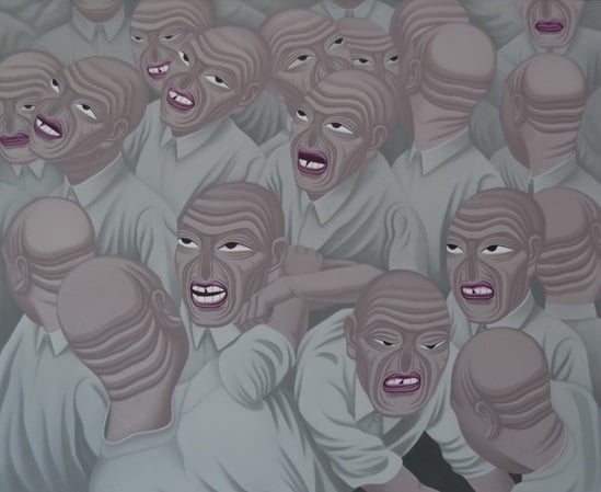 Art by Fan Zhang titled These days-extrusion with several male faces